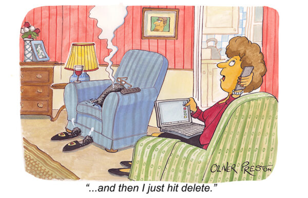"and then I just hit delete." tea towel